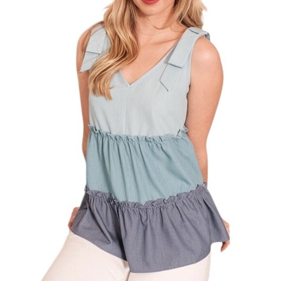 Color Block V-Neck Baby Doll Sleeveless Top & Plus Size - Picture 2 of 9